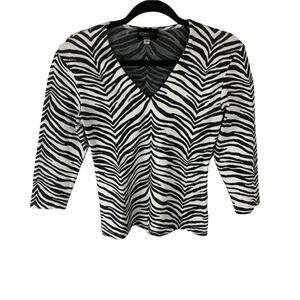 Andria Lieu Made in USA Zebra Print Textured Top 3/4 Sleeves Stretchy sz S